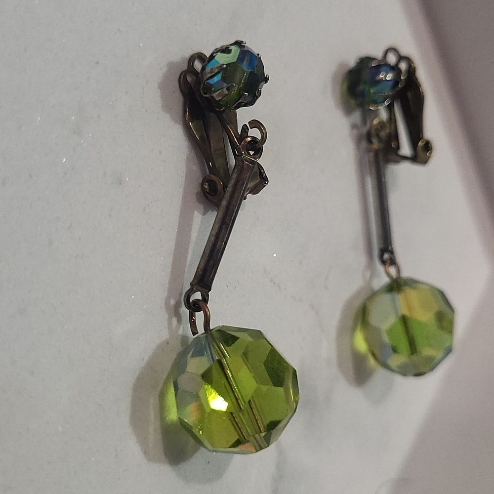 Vintage Aurora Borealis Crystal Clip Earrings